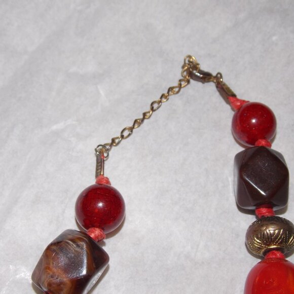 Black, Gold Toned and Cranberry Red Bead 18" Necklace - Picture 3 of 5